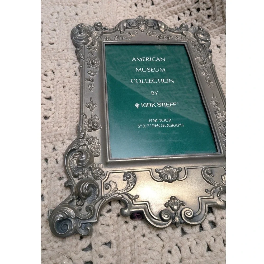 Kirk Stieff American Museum Collection Pewter 5x7 Picture Frame Ornate Floral